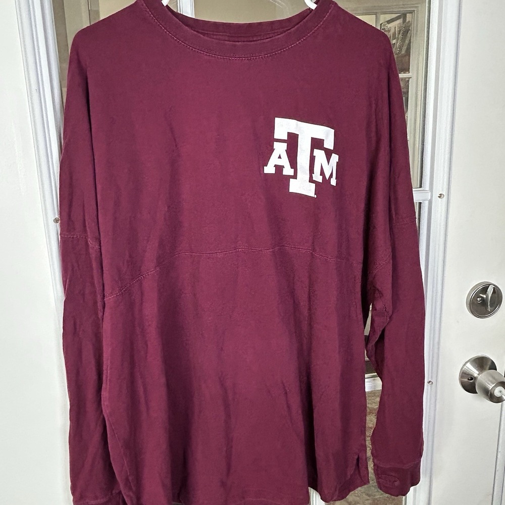 Texas A&M Spirt Jersey Aggies Long‎ Sleeve Maroon 100% Cotton Size Large - Picture 6 of 11